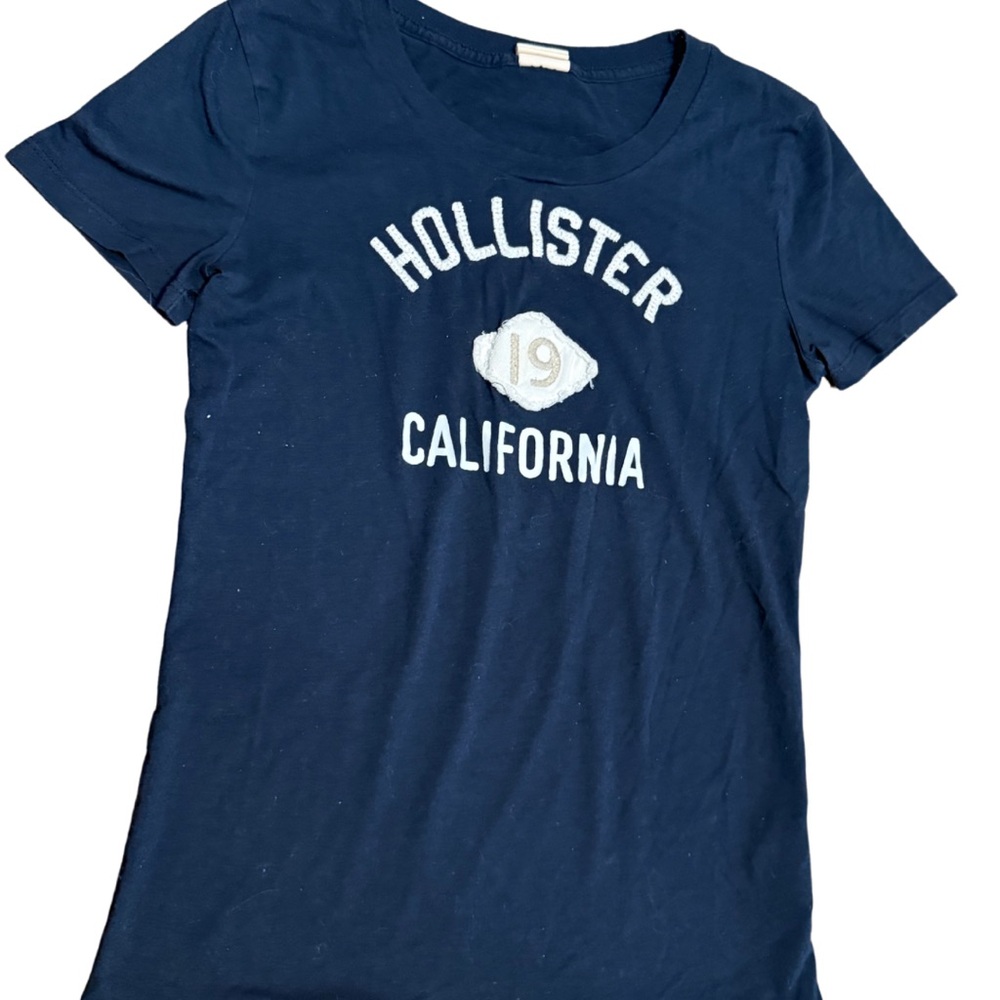 Hollister Y2K California Graphic Tee Navy Blue Logo Shirt Women’s M